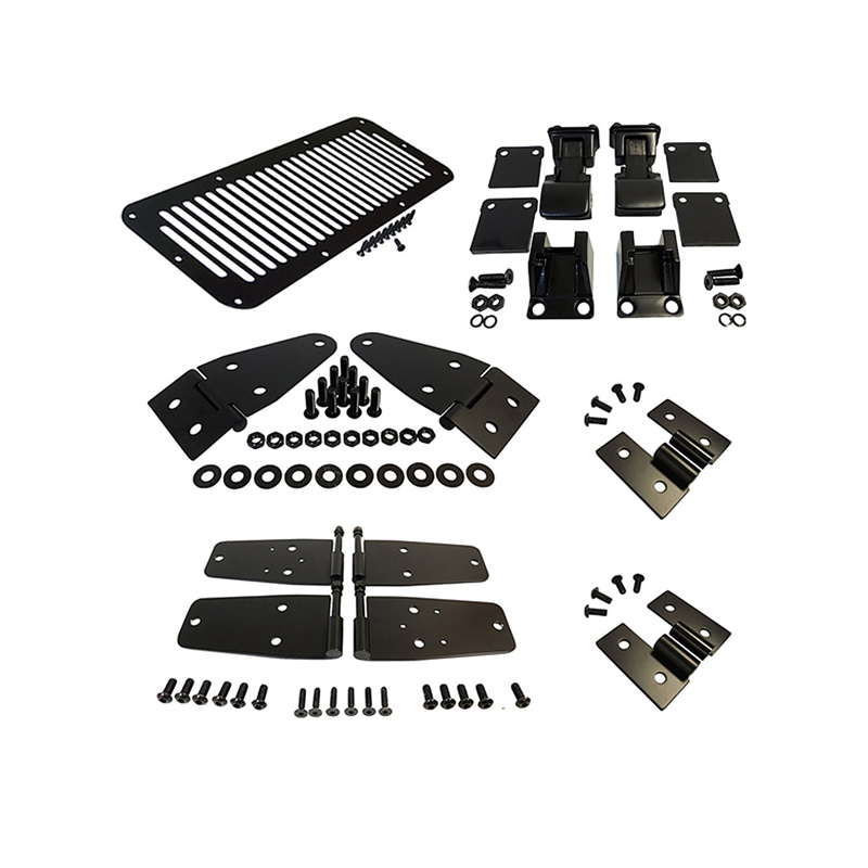 Advance, Schwarz beschichtetes Edelstahl Jeep Wrangler YJ & CJ Set, voll Stahltüren + new Style Motorhaubenverschluss Set, vorne