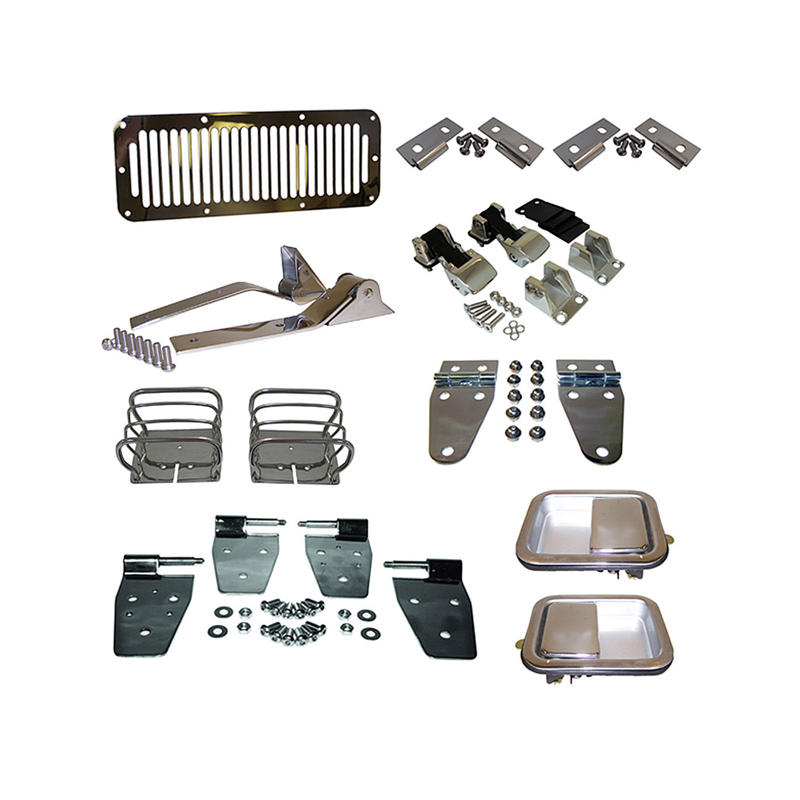 Poliertes Edelstahl Jeep Wrangler YJ Set, halb Türen + new Style Motorhaubenverschluss Set